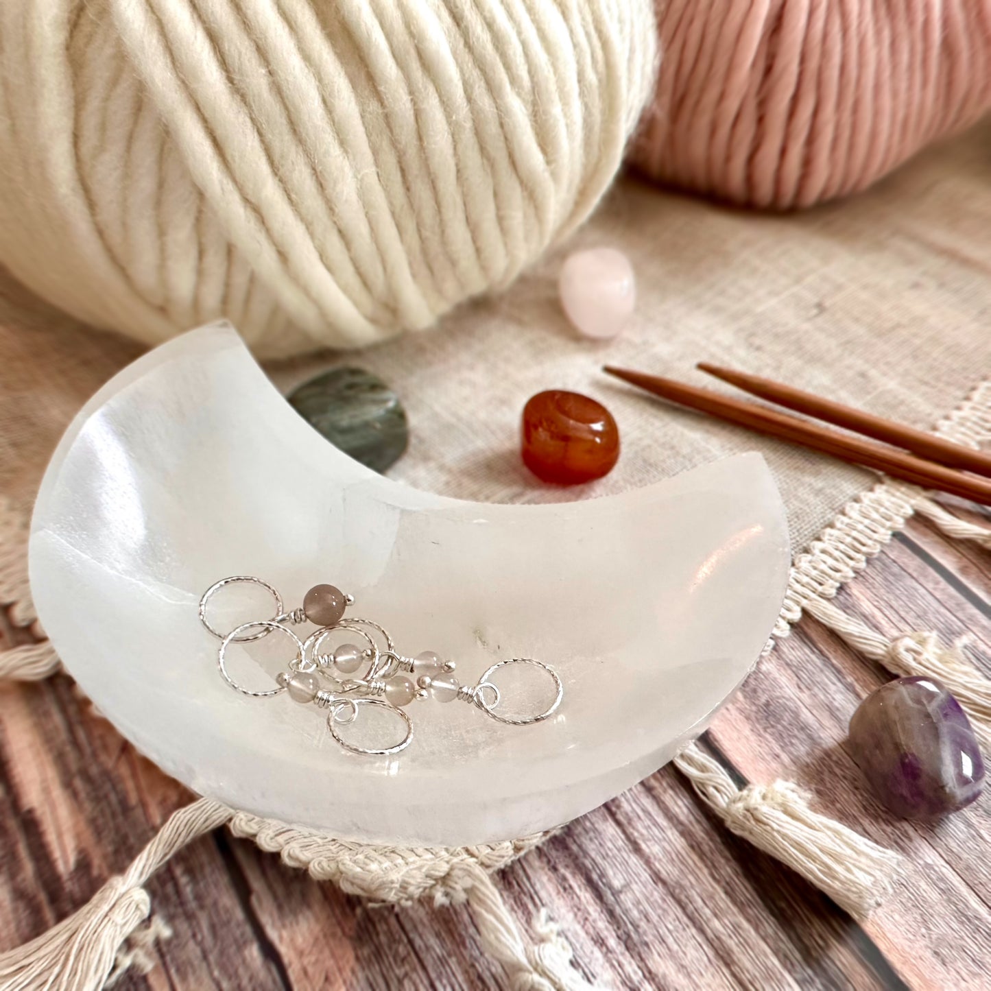 Grey Agate Silver Stitch Markers