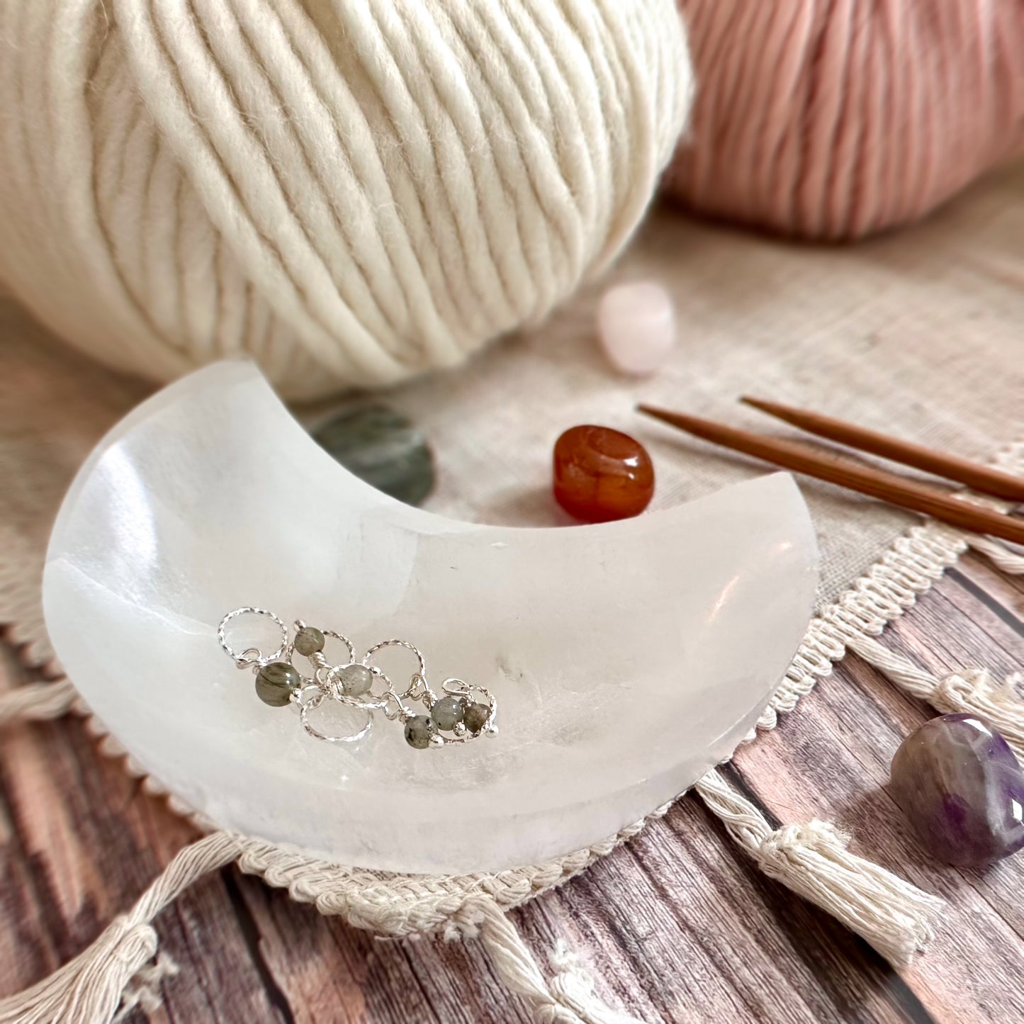 Labradorite silver stitch markers