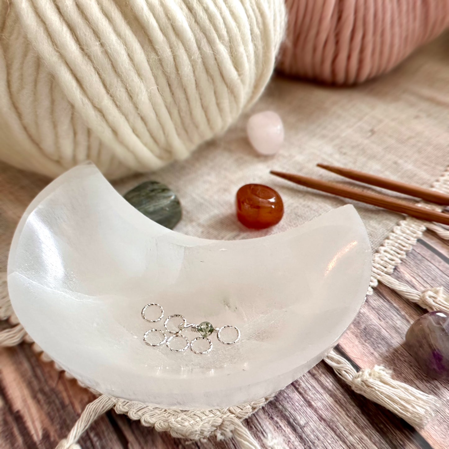 Moss Agate Silver Stitch Markers 7mm