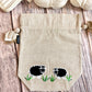 Knitting Project Bag: Lantern Moon Meadow Drawstring Bag, Embroidered Sheep