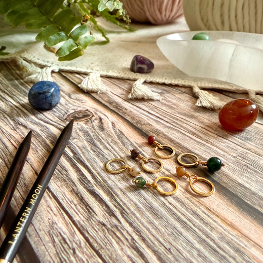 Gold and Fancy Jasper Stitch Markers | Set of 6 Knitting Stitch Markers
