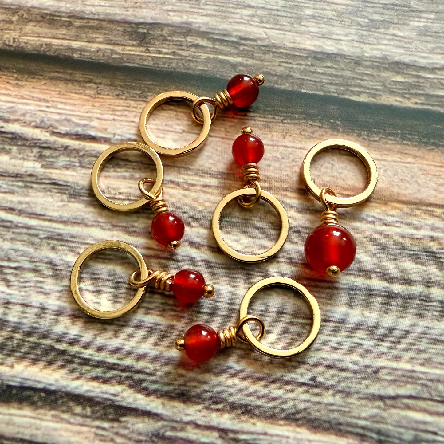 Gold and Carnelian Stitch Markers | Set of 6 Knitting Stitch Markers