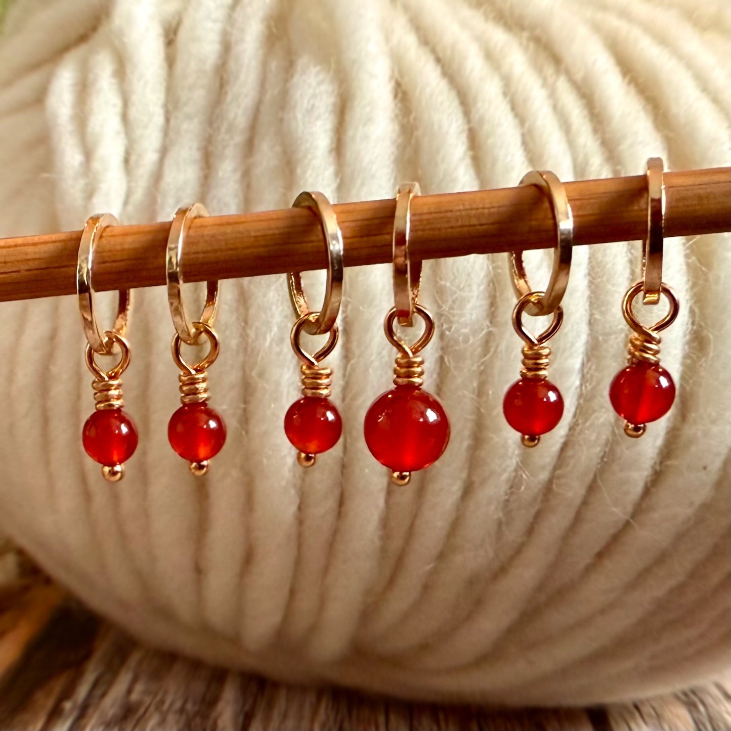 Gold and Carnelian Stitch Markers | Set of 6 Knitting Stitch Markers