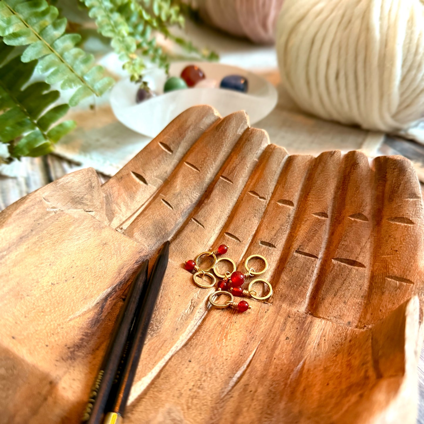 Gold and Carnelian Stitch Markers | Set of 6 Knitting Stitch Markers