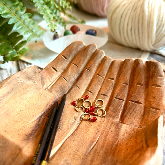Gold and Carnelian Stitch Markers | Set of 6 Knitting Stitch Markers