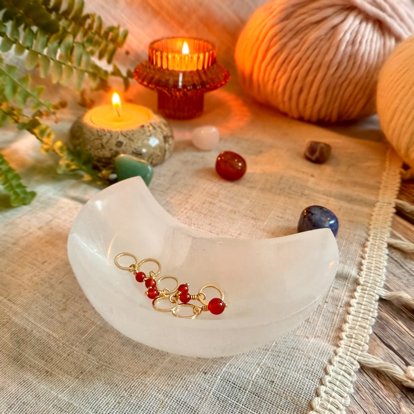 Gold and Carnelian Stitch Markers | Set of 6 Knitting Stitch Markers