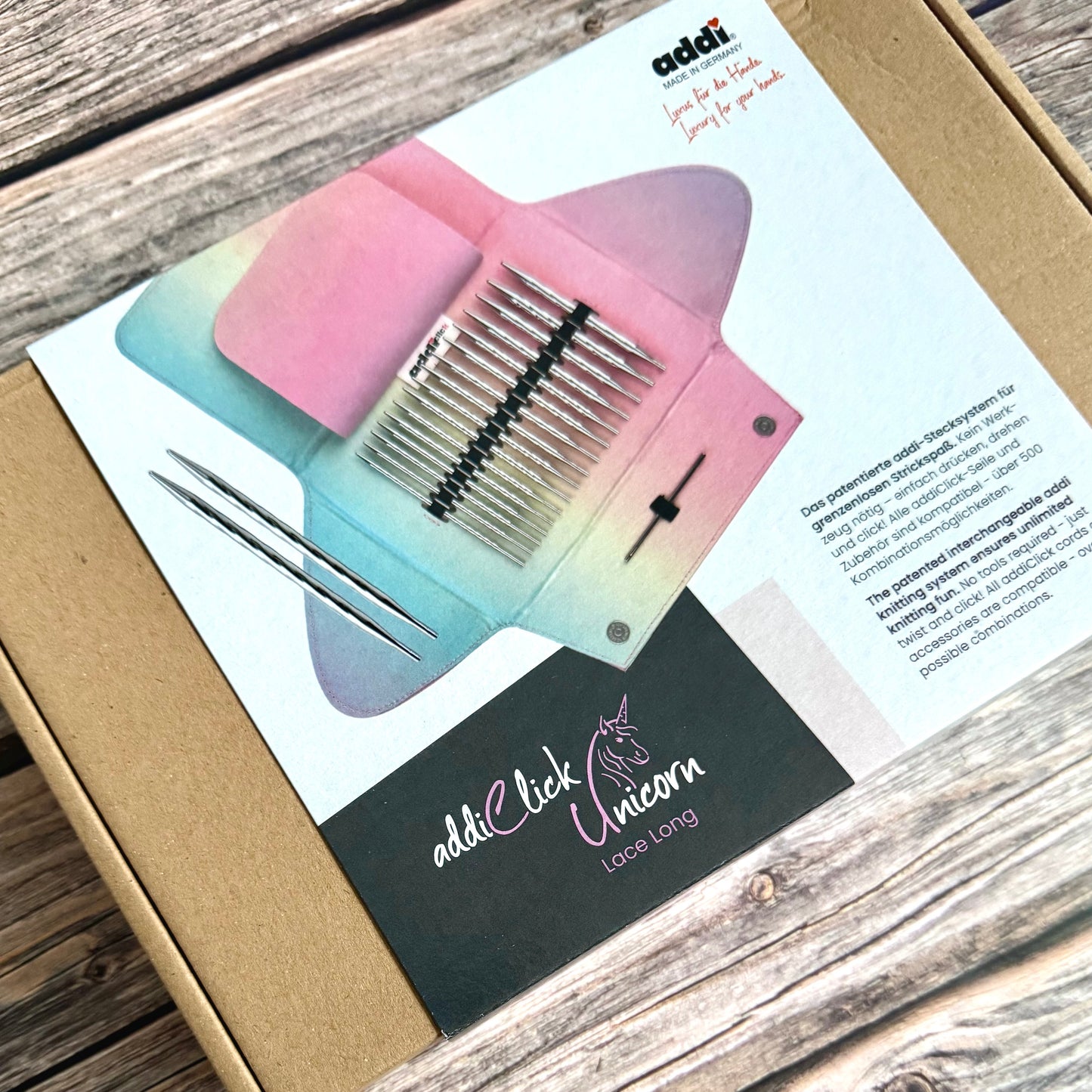 Addi Click Unicorn Long Lace Interchangeable Knitting Needle Set 3.5–8mm, addiClick System