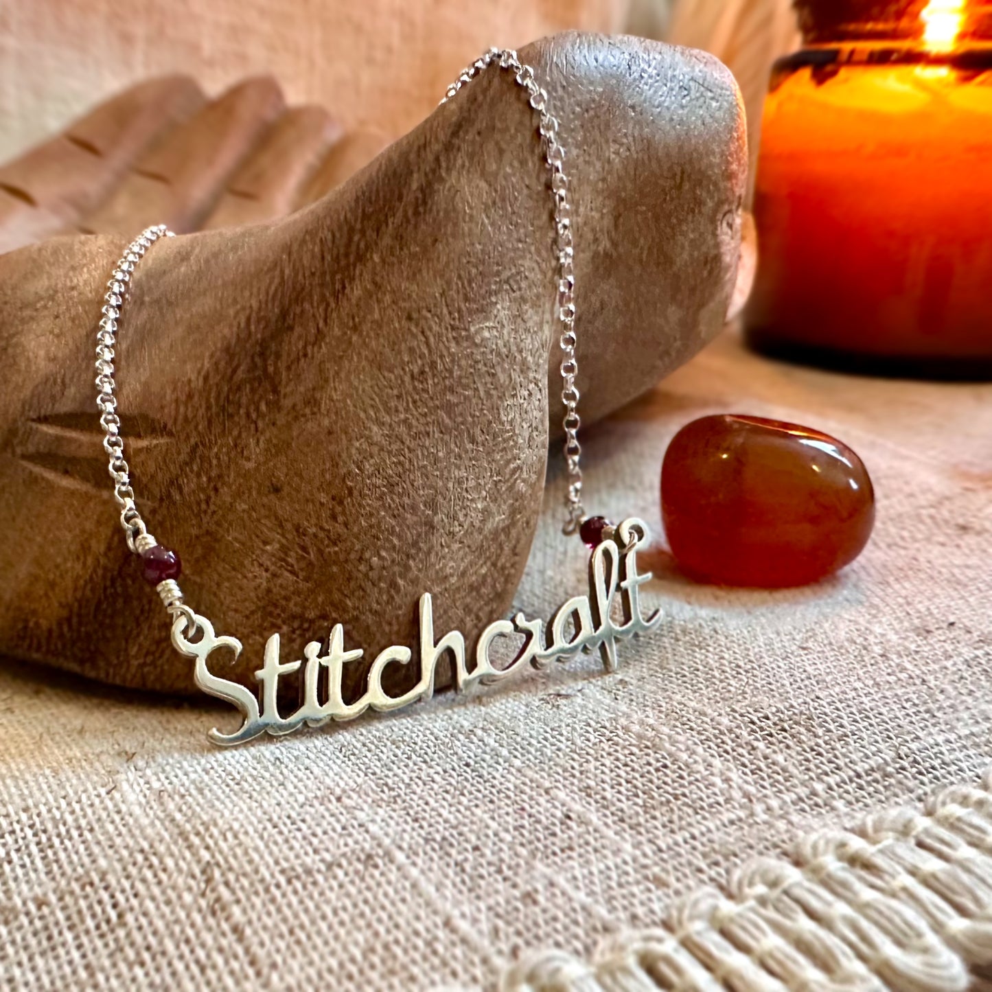 Stitchcraft Necklace | Recycled Sterling Silver and Garnet