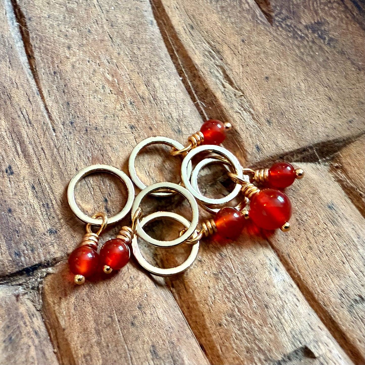 Gold and Carnelian Stitch Markers | Set of 6 Knitting Stitch Markers