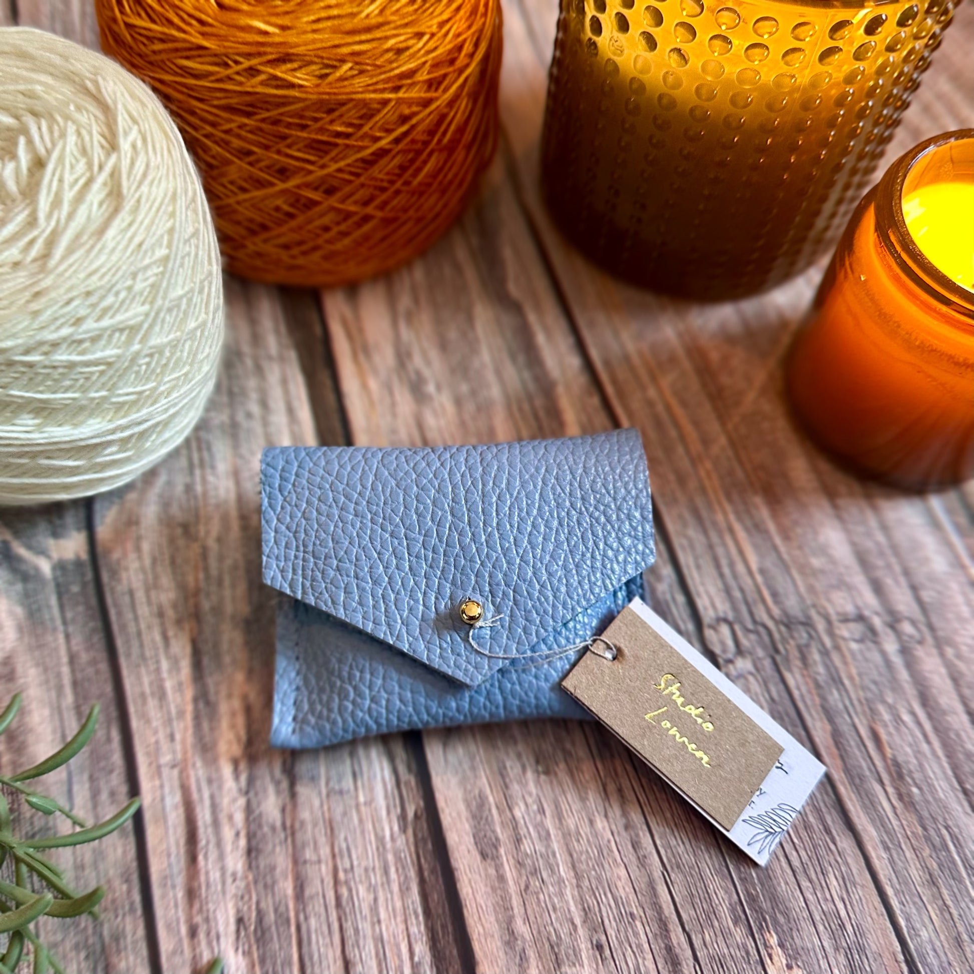 Blue Leather Stitch Marker Pouch