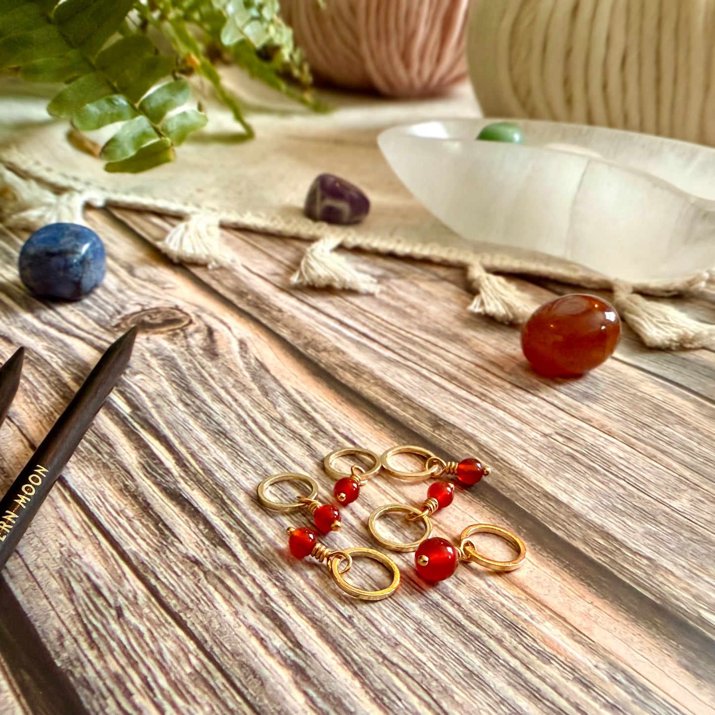Gold and Carnelian Stitch Markers | Set of 6 Knitting Stitch Markers