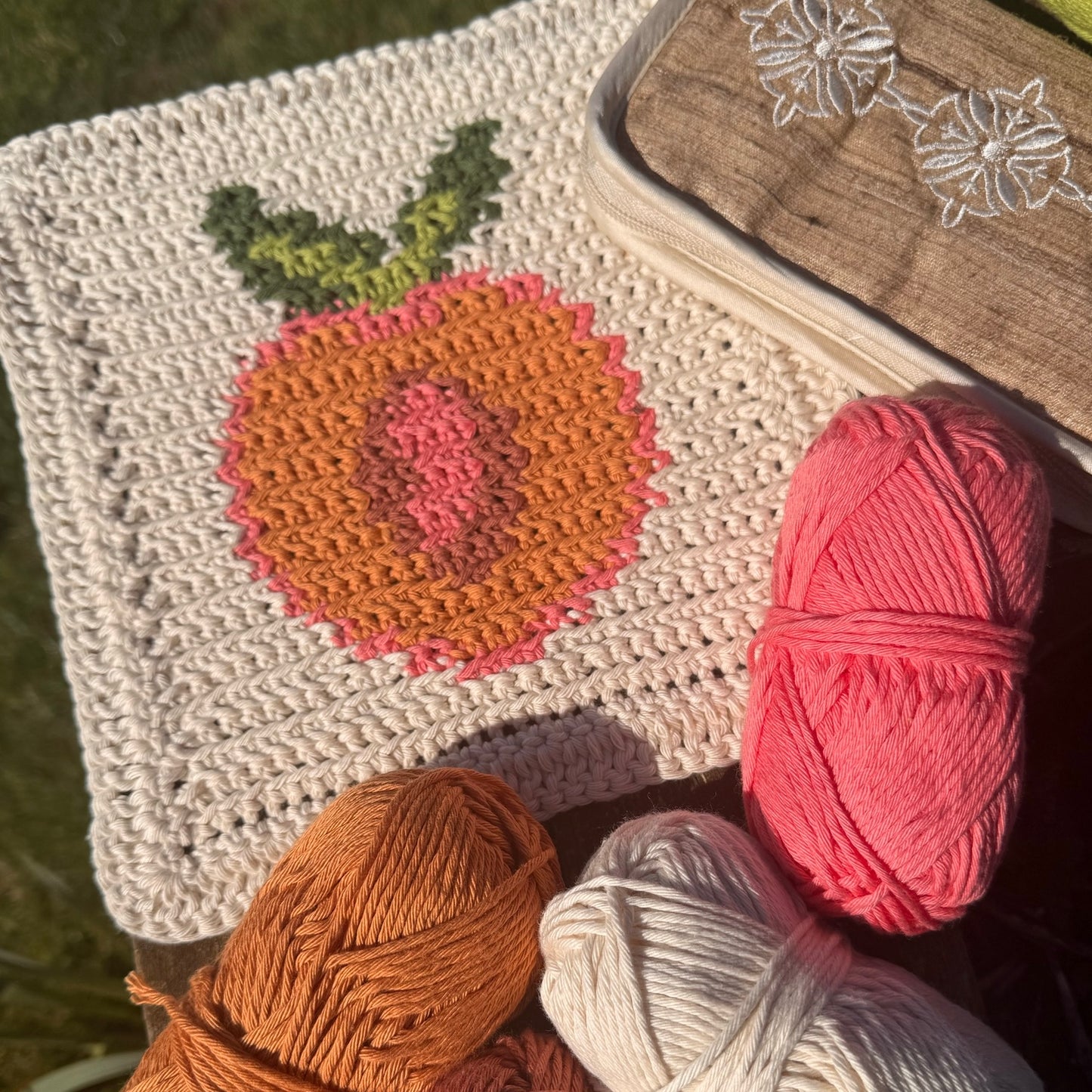 Peachy Clean Summer Dishcloth or Washcloth Tapestry Crochet Pattern (Peach Slice Design)