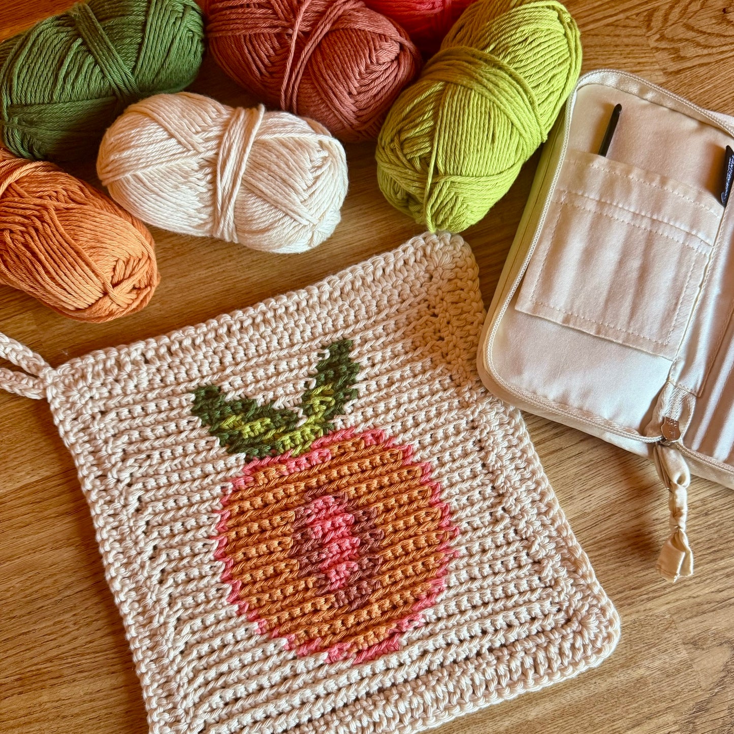 Peachy Clean Summer Dishcloth or Washcloth Tapestry Crochet Pattern (Peach Slice Design)