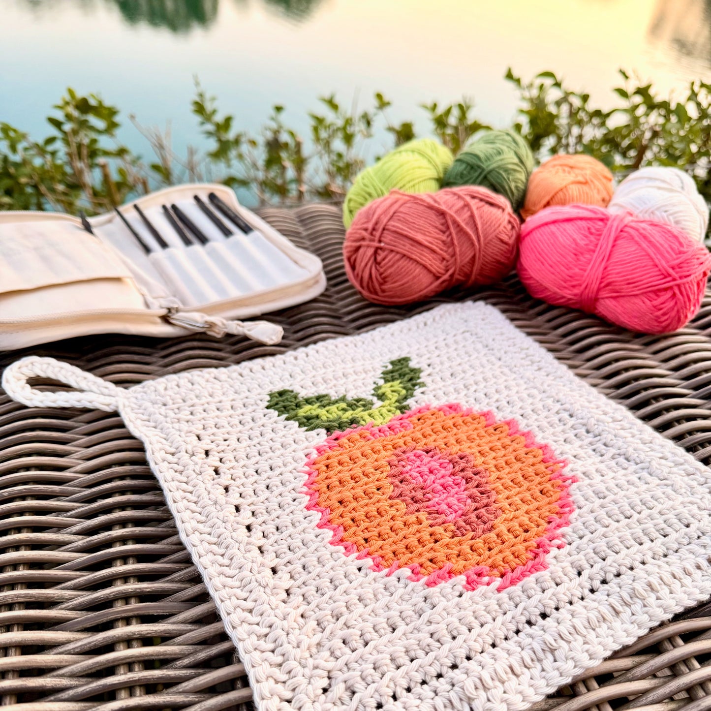Peachy Clean Summer Dishcloth or Washcloth Tapestry Crochet Pattern (Peach Slice Design)
