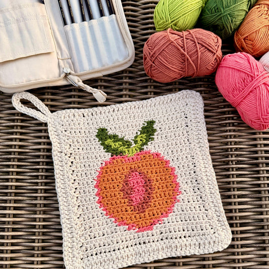 Peachy Clean Summer Dishcloth or Washcloth Tapestry Crochet Pattern (Peach Slice Design)