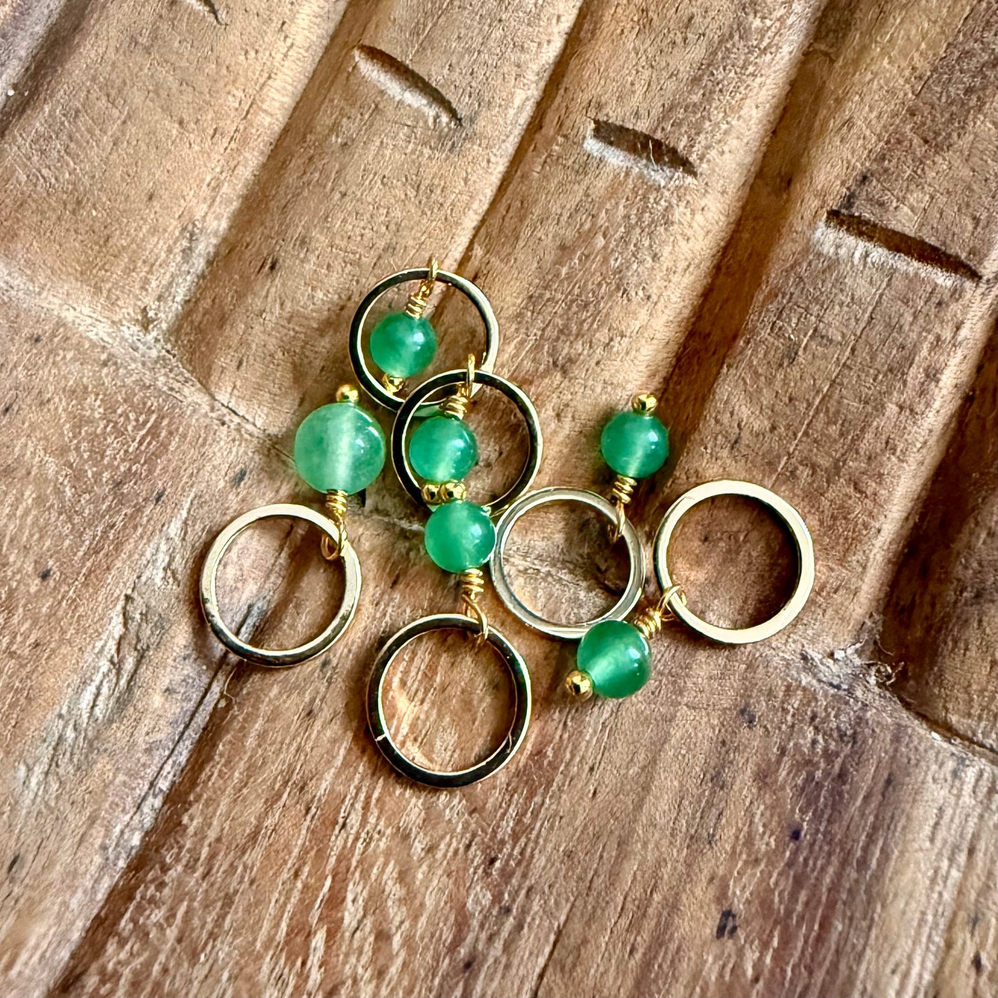 Gold and Green Aventurine Stitch Markers | Set of 6 Knitting Stitch Markers