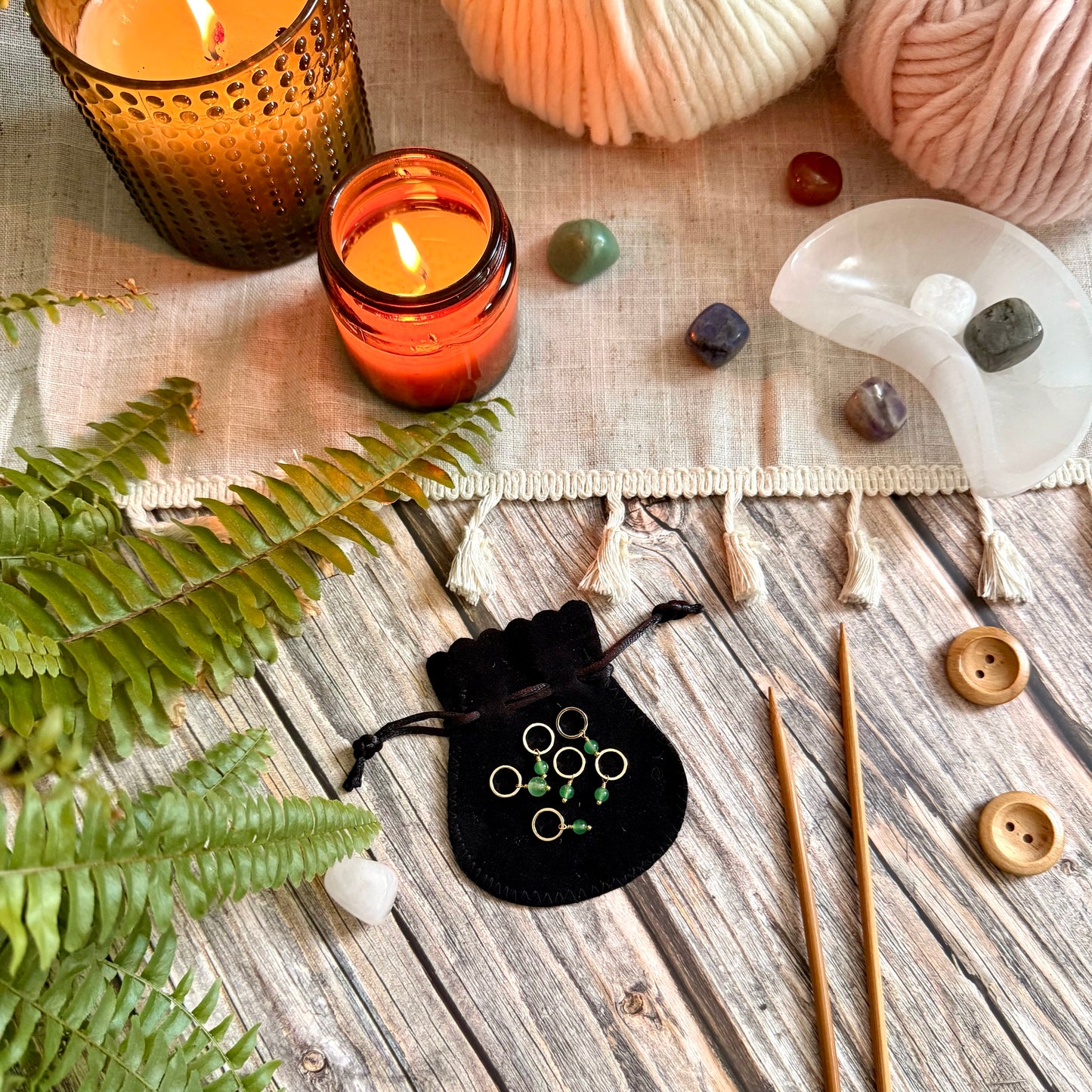 Gold and Green Aventurine Stitch Markers | Set of 6 Knitting Stitch Markers