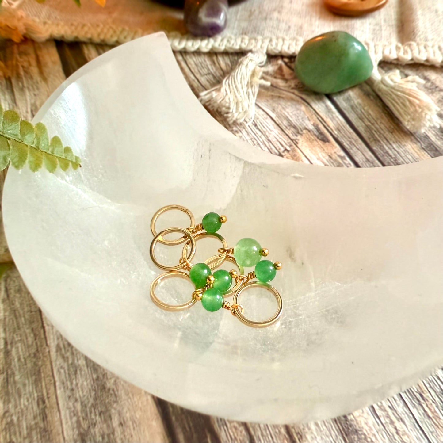 Gold and Green Aventurine Stitch Markers | Set of 6 Knitting Stitch Markers