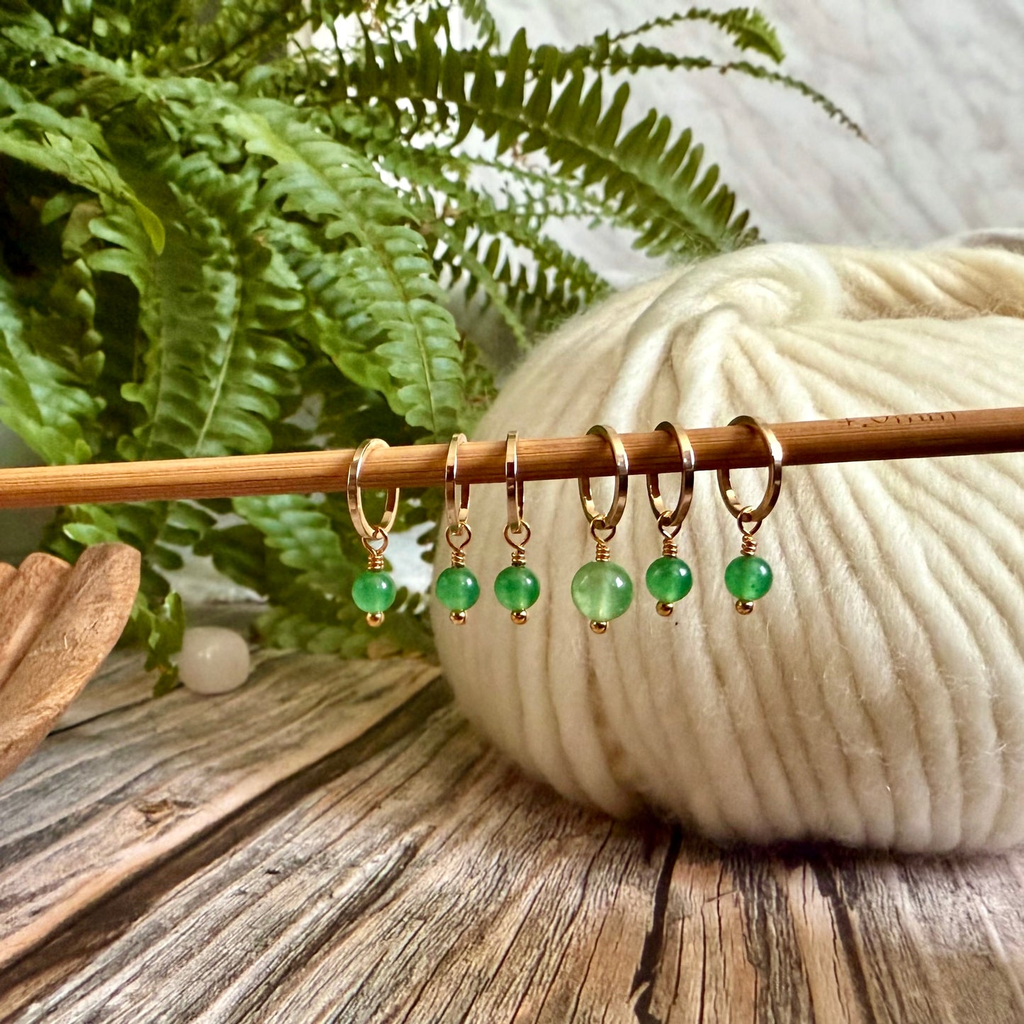 Gold and Green Aventurine Stitch Markers | Set of 6 Knitting Stitch Markers