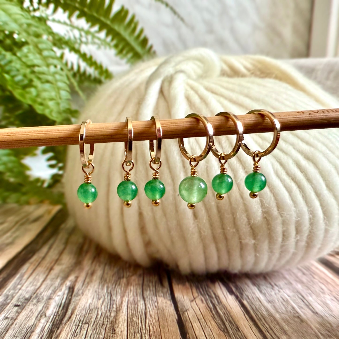 Gold and Green Aventurine Stitch Markers | Set of 6 Knitting Stitch Markers