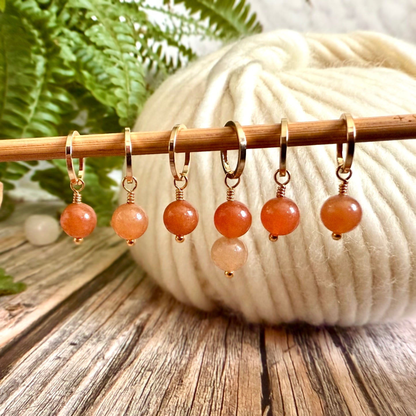Gold and Red Aventurine Stitch Markers | Set of 6 Knitting Stitch Markers