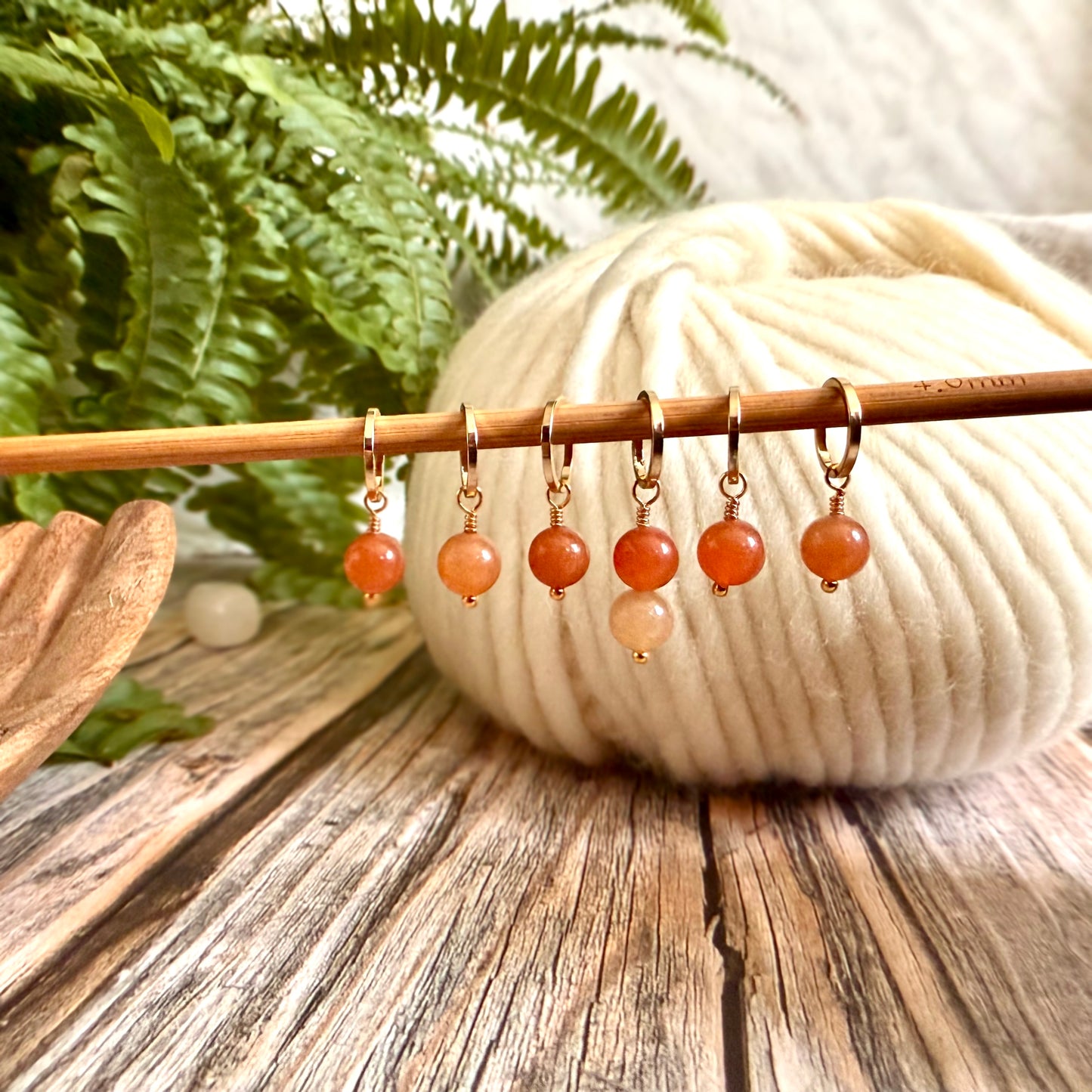 Gold and Red Aventurine Stitch Markers | Set of 6 Knitting Stitch Markers