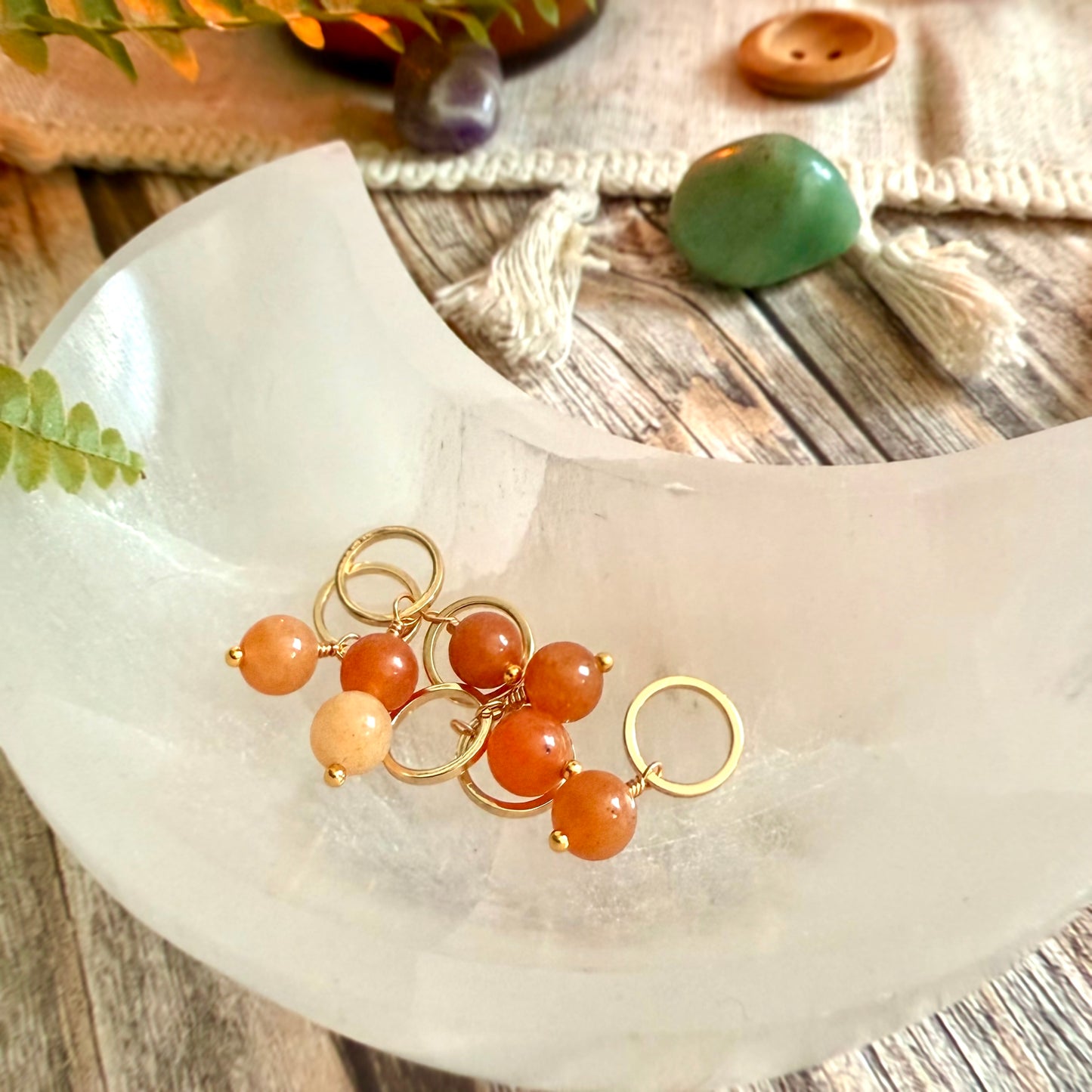 Gold and Red Aventurine Stitch Markers | Set of 6 Knitting Stitch Markers