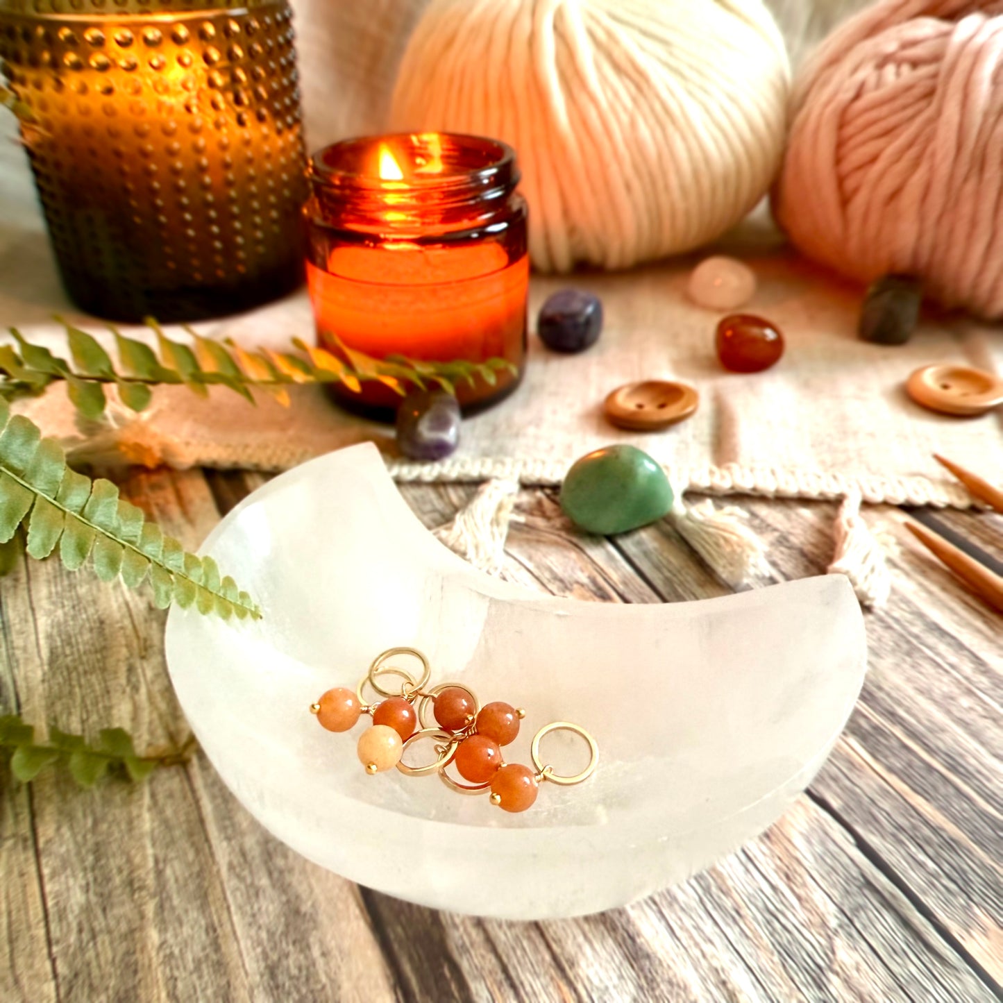 Gold and Red Aventurine Stitch Markers | Set of 6 Knitting Stitch Markers