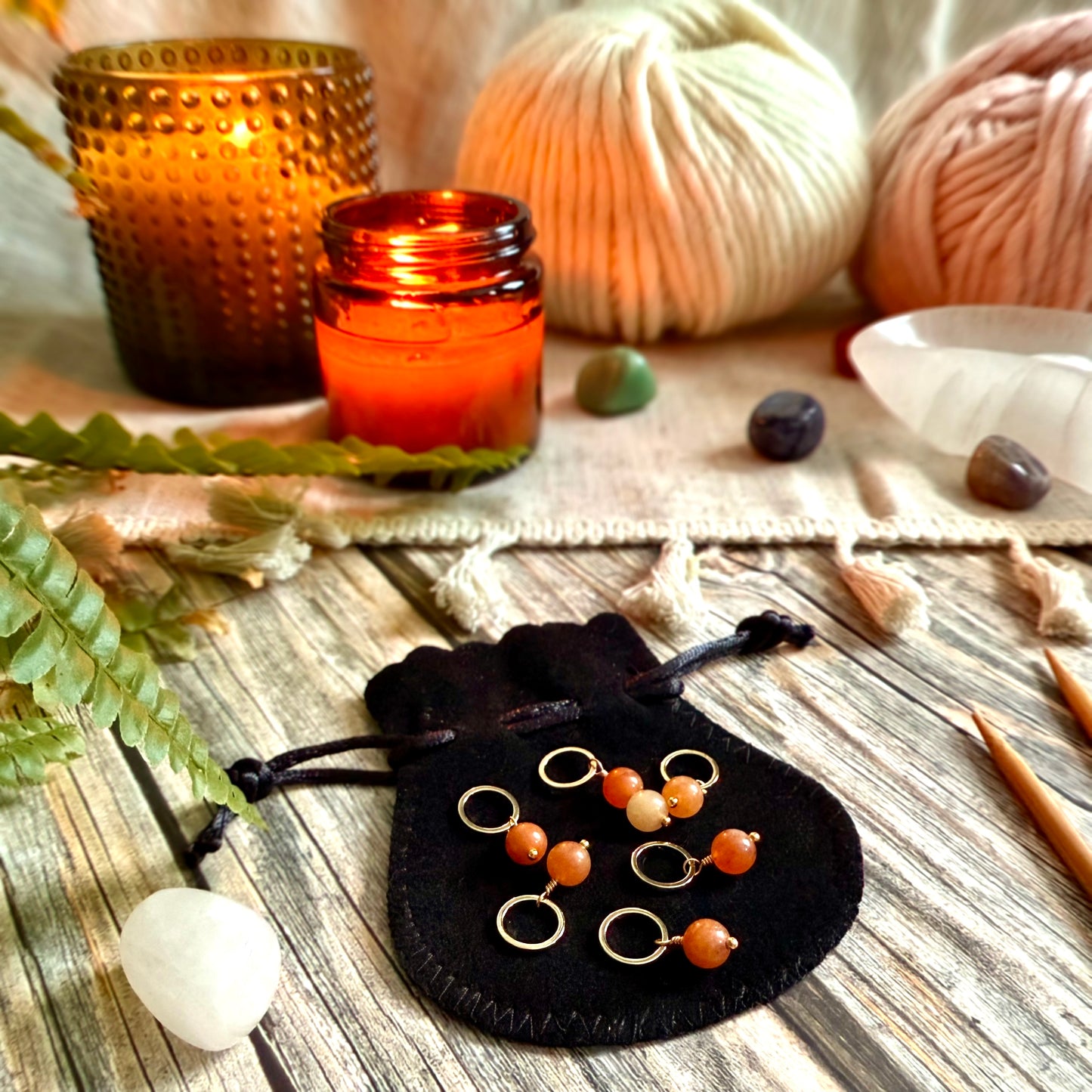 Gold and Red Aventurine Stitch Markers | Set of 6 Knitting Stitch Markers