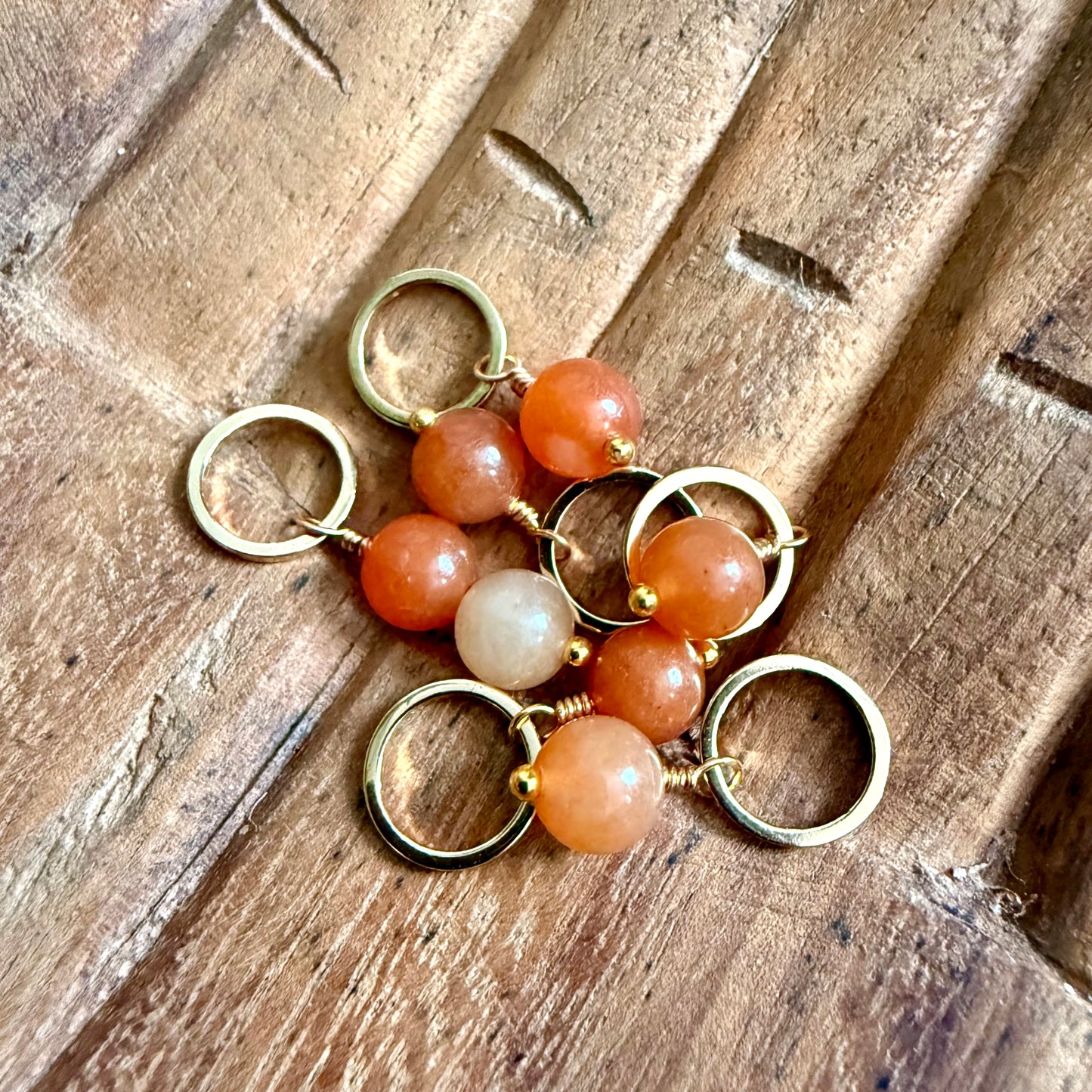 Gold and Red Aventurine Stitch Markers | Set of 6 Knitting Stitch Markers