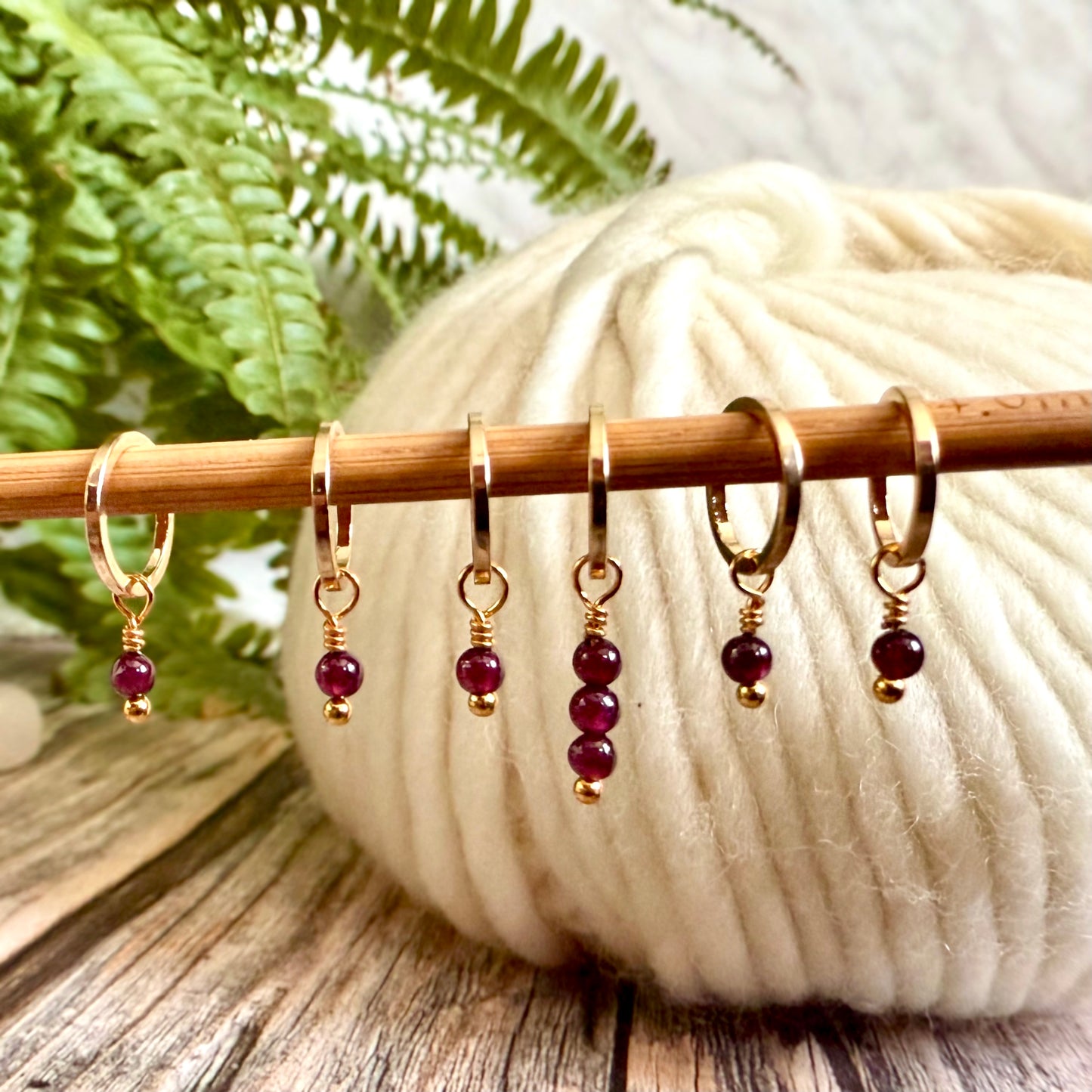 Gold and Garnet Stitch Markers | Set of 6 Knitting Stitch Markers