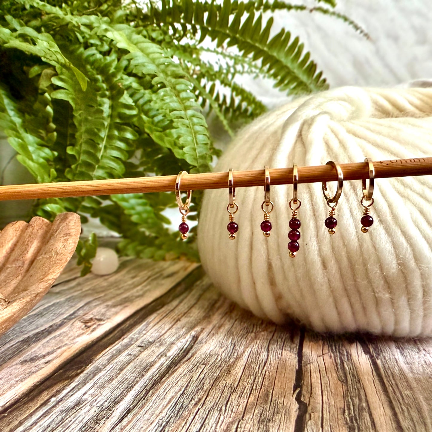 Gold and Garnet Stitch Markers | Set of 6 Knitting Stitch Markers