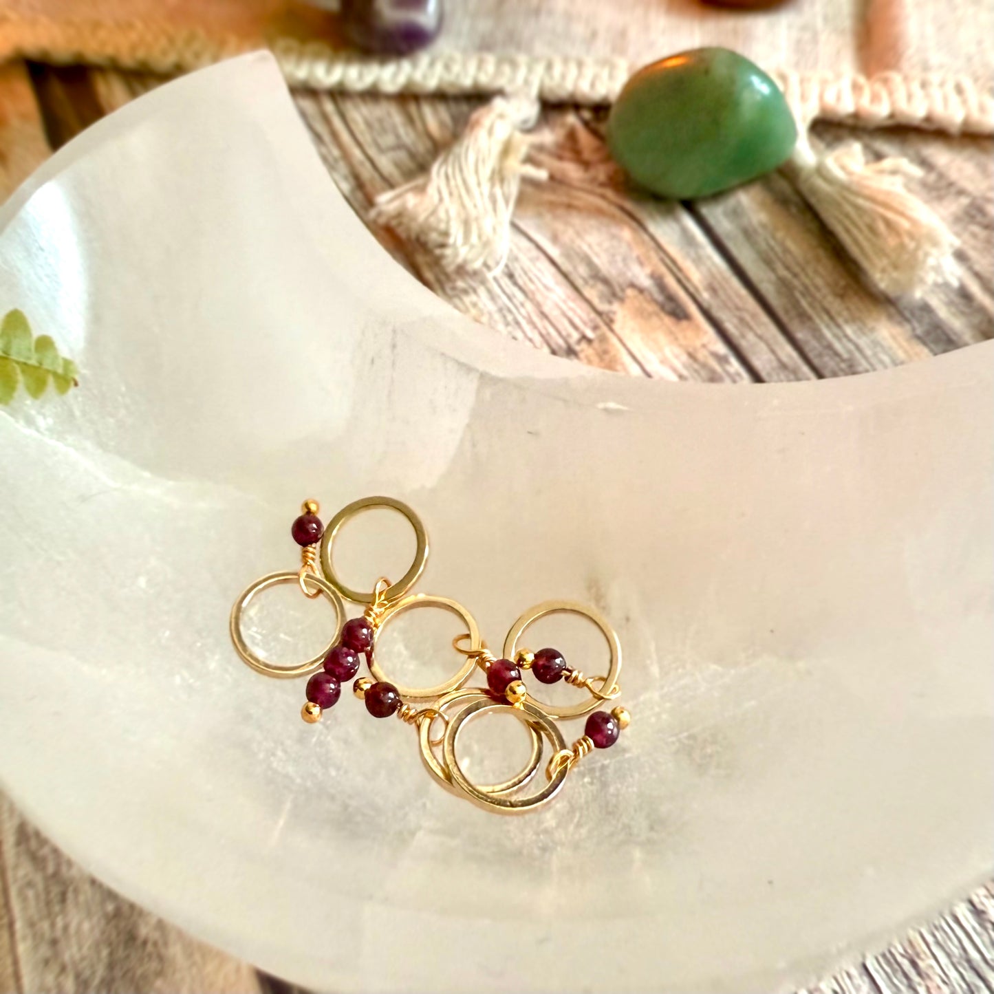 Gold and Garnet Stitch Markers | Set of 6 Knitting Stitch Markers