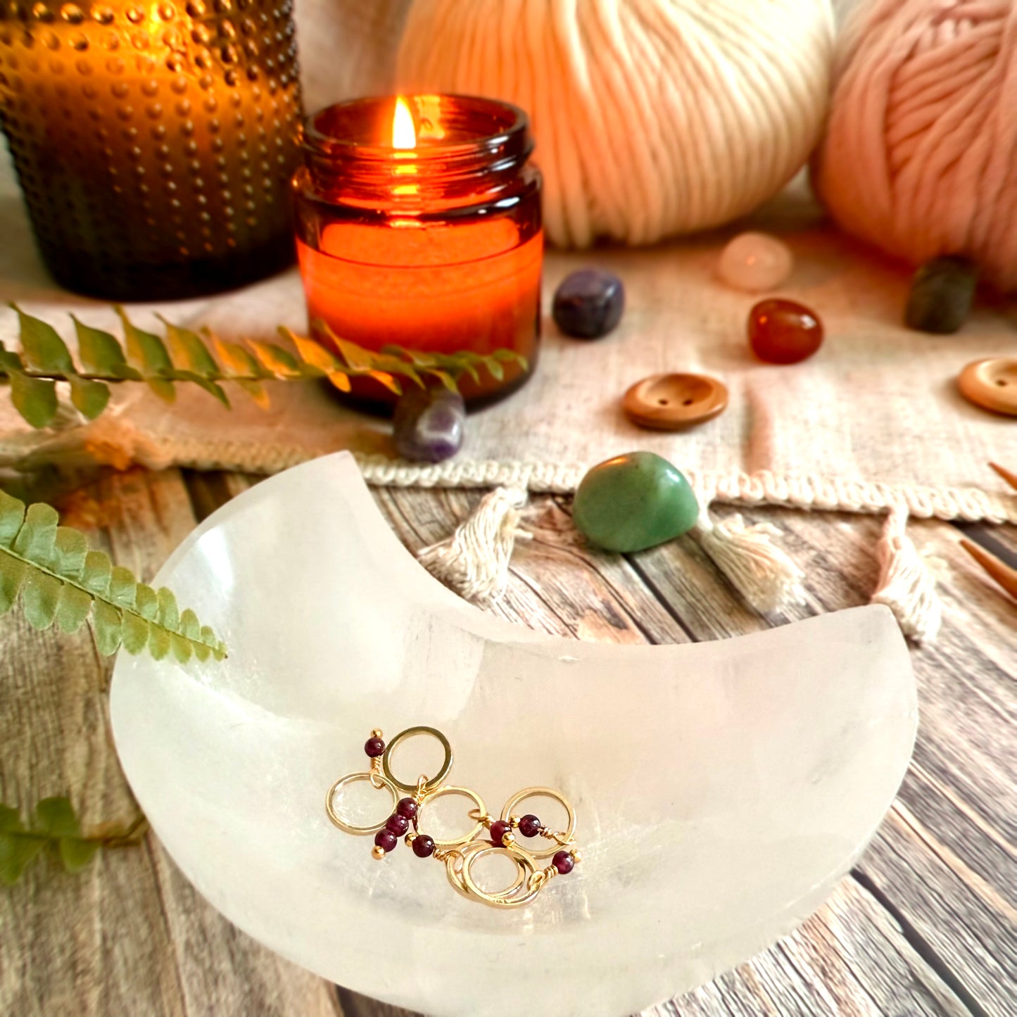 Gold and Garnet Stitch Markers | Set of 6 Knitting Stitch Markers