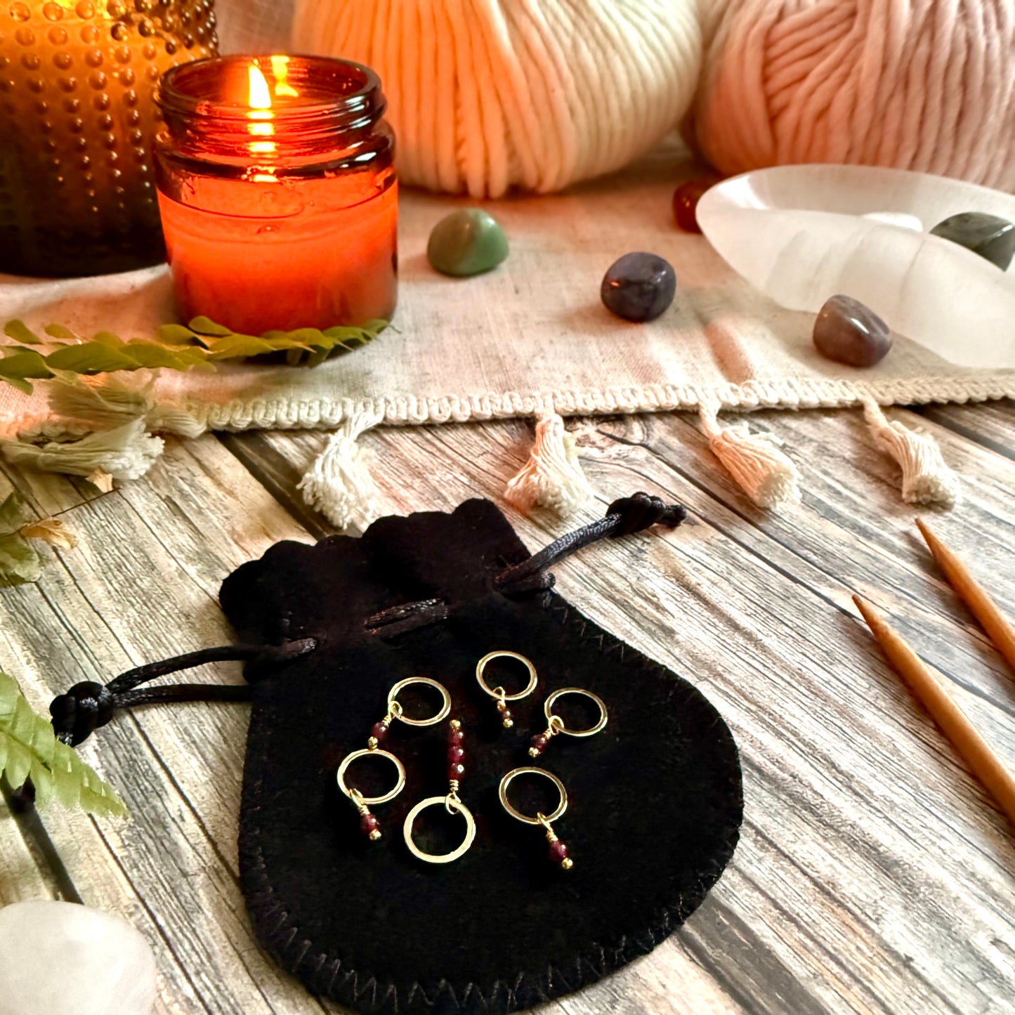 Gold and Garnet Stitch Markers | Set of 6 Knitting Stitch Markers