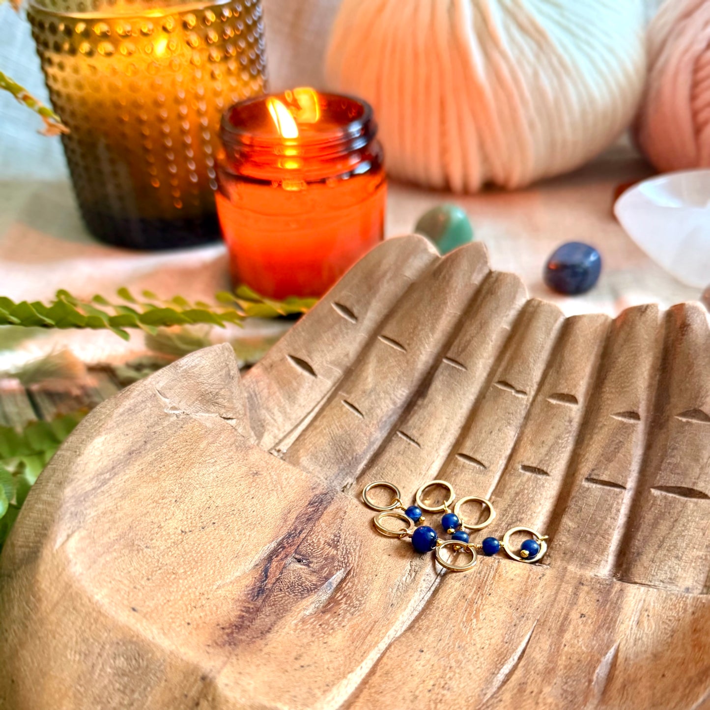 Gold and Sodalite Stitch Markers | Set of 6 Knitting Stitch Markers