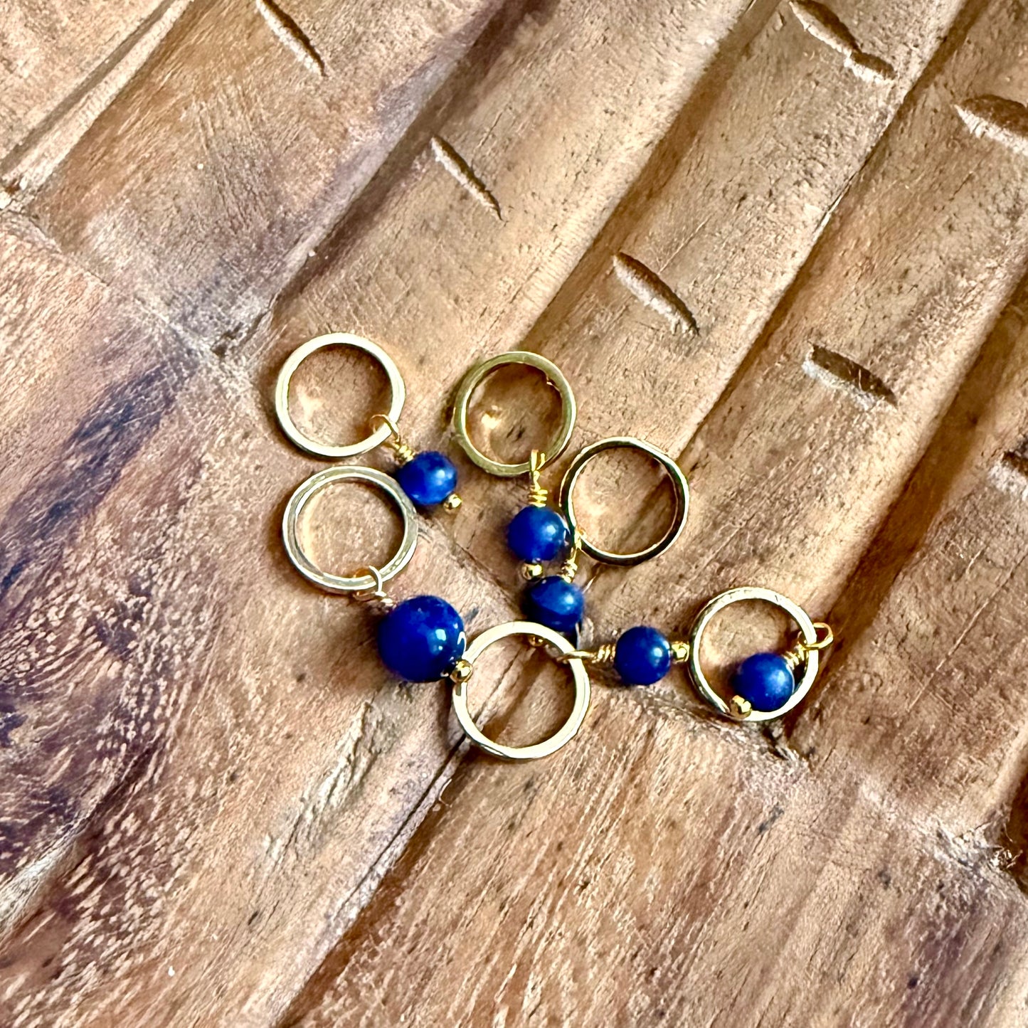 Gold and Sodalite Stitch Markers | Set of 6 Knitting Stitch Markers