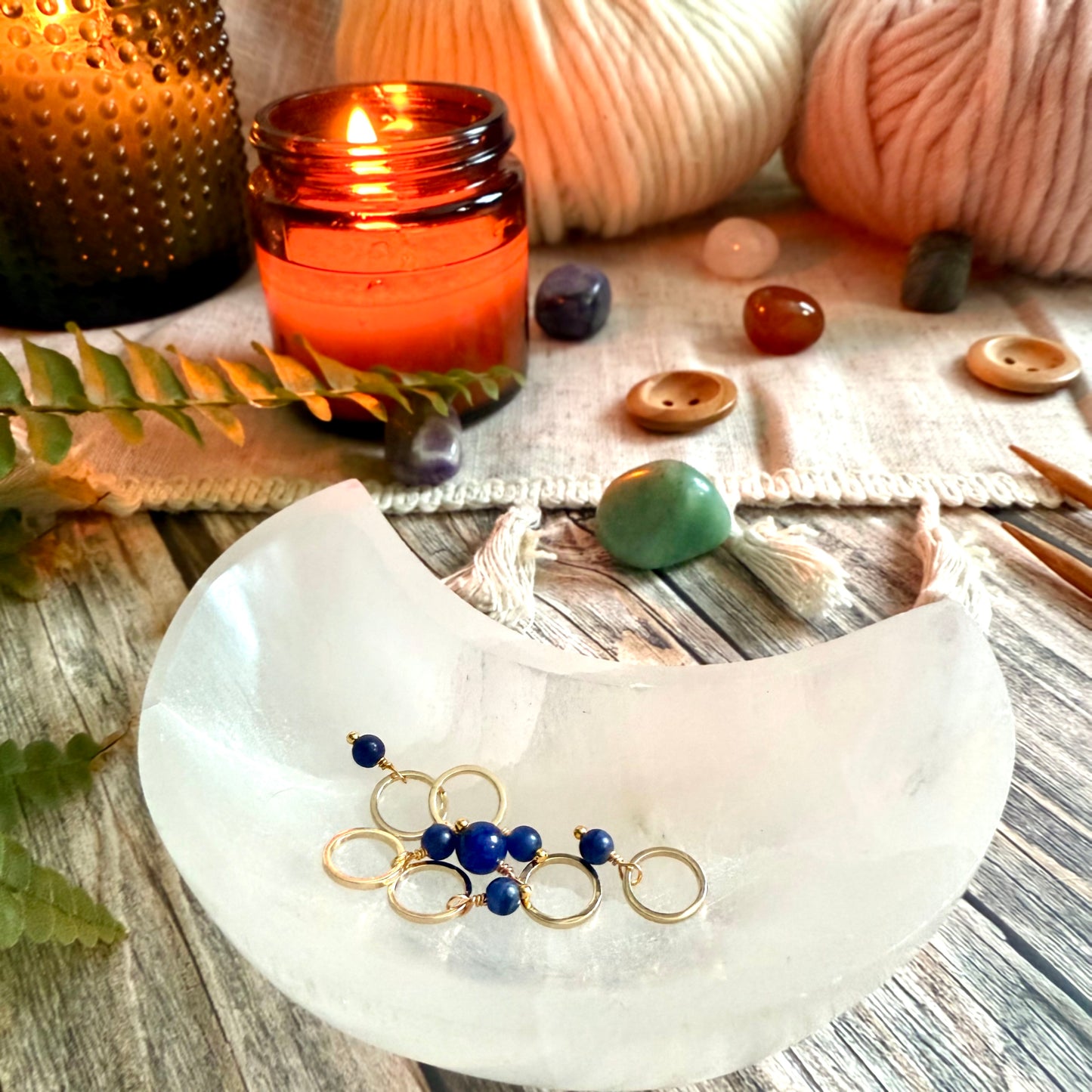 Gold and Sodalite Stitch Markers | Set of 6 Knitting Stitch Markers