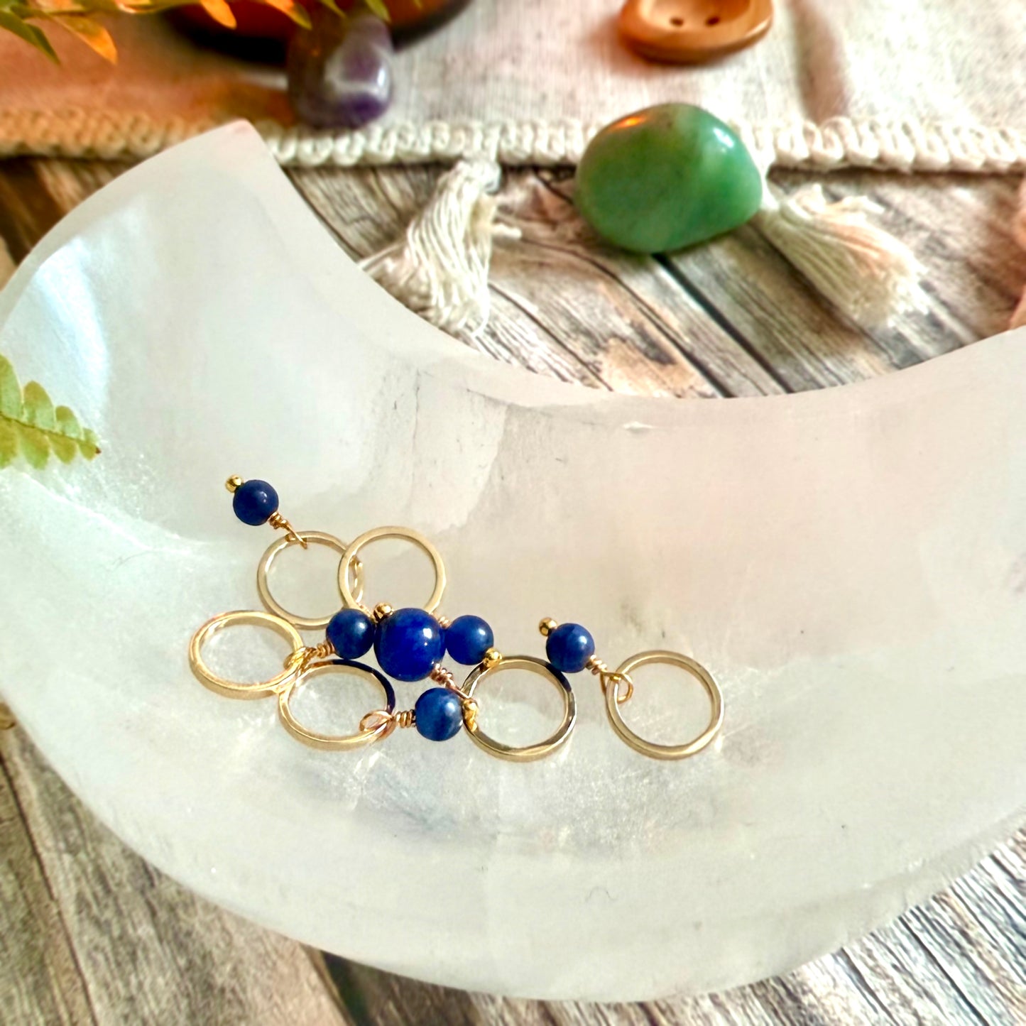Gold and Sodalite Stitch Markers | Set of 6 Knitting Stitch Markers