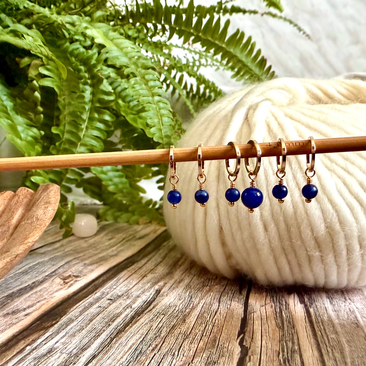 Gold and Sodalite Stitch Markers | Set of 6 Knitting Stitch Markers