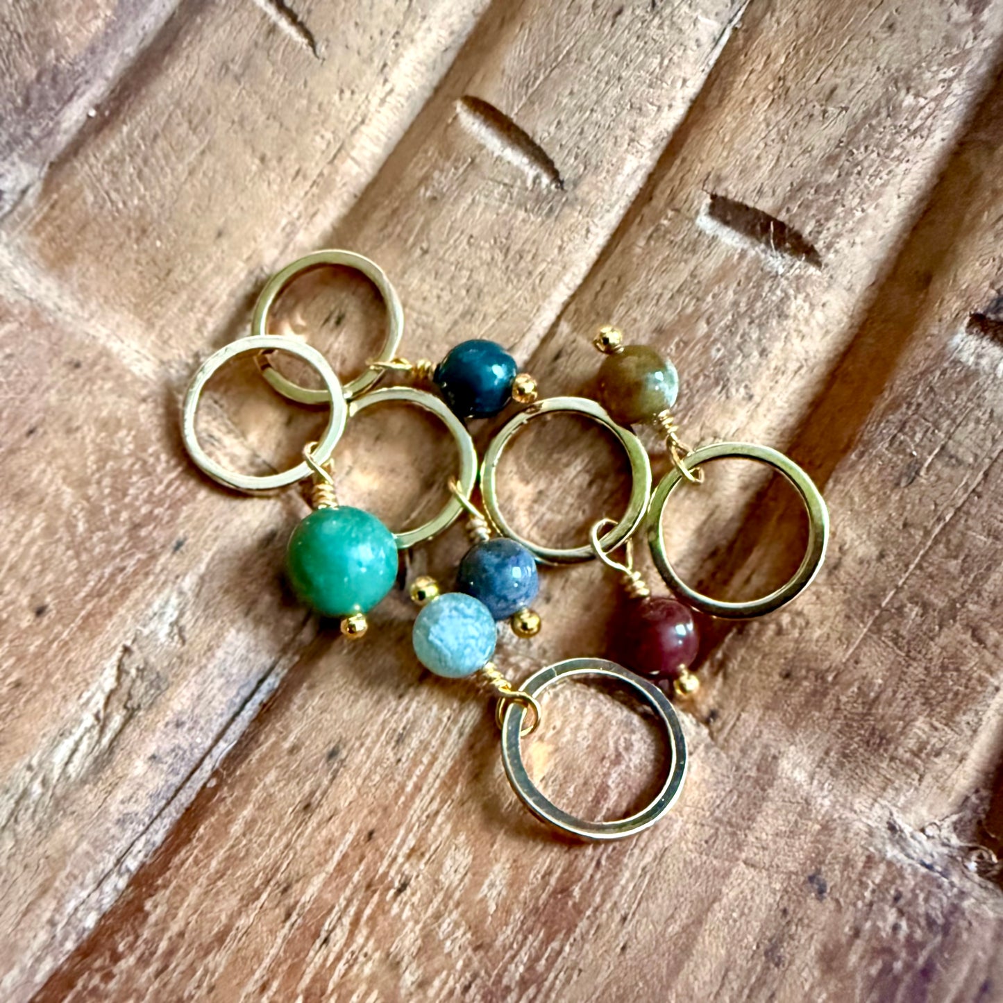 Gold and Indian Agate Stitch Markers | Set of 6 Knitting Stitch Markers