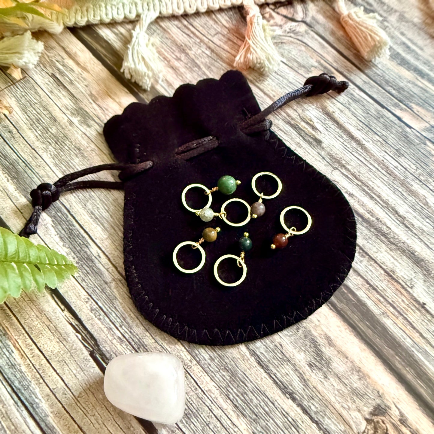 Gold and Indian Agate Stitch Markers | Set of 6 Knitting Stitch Markers