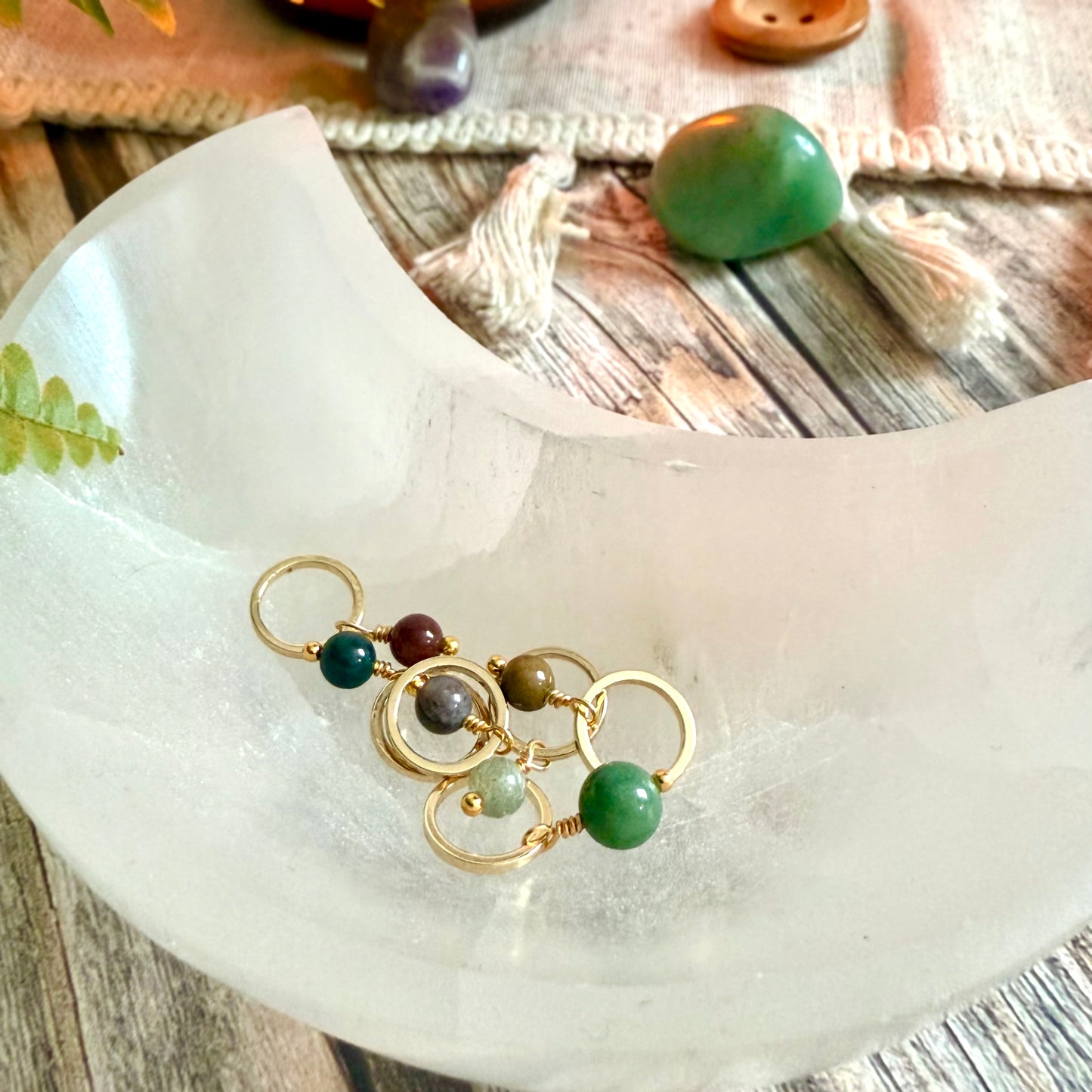 Gold and Indian Agate Stitch Markers | Set of 6 Knitting Stitch Markers