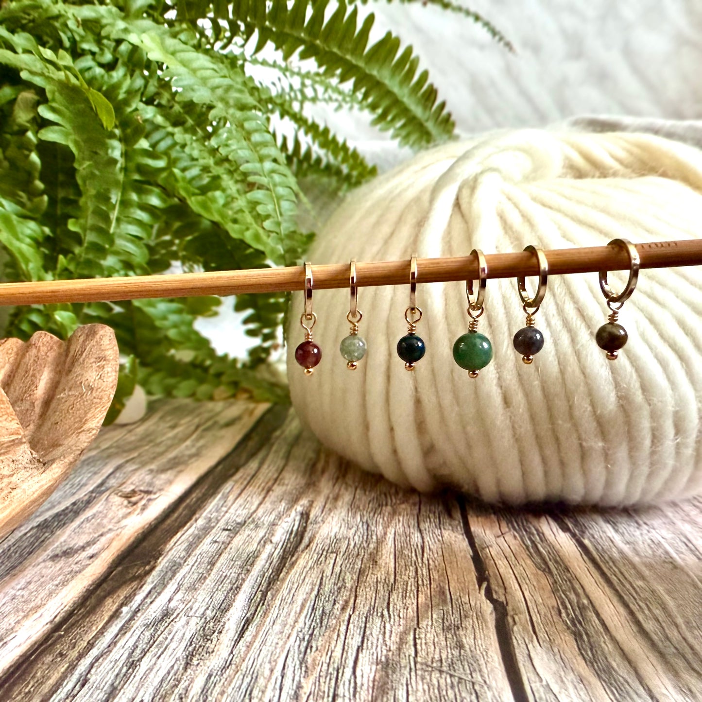 Gold and Indian Agate Stitch Markers | Set of 6 Knitting Stitch Markers