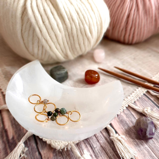 Gold Tone Indian Agate Stitch Markers