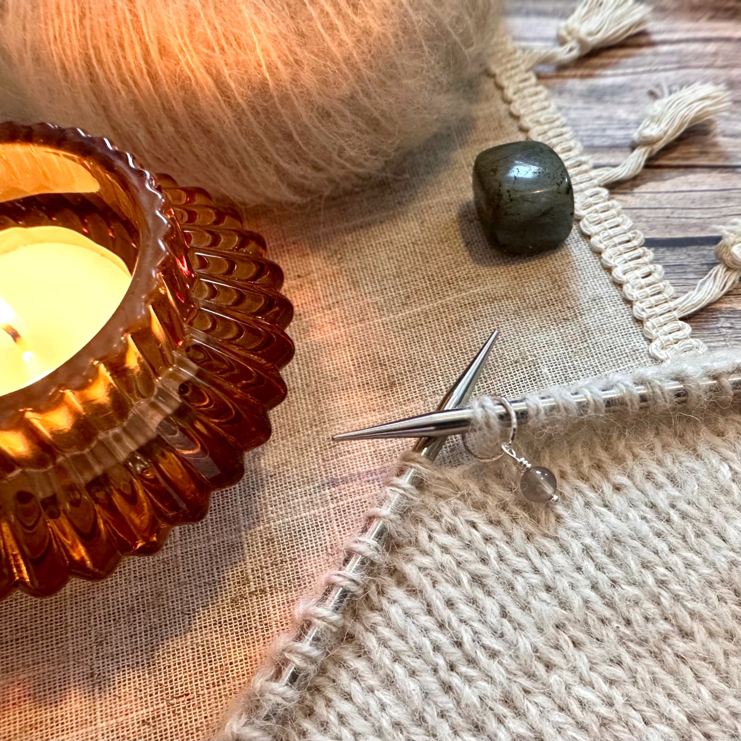 Grey Agate Silver Stitch Markers