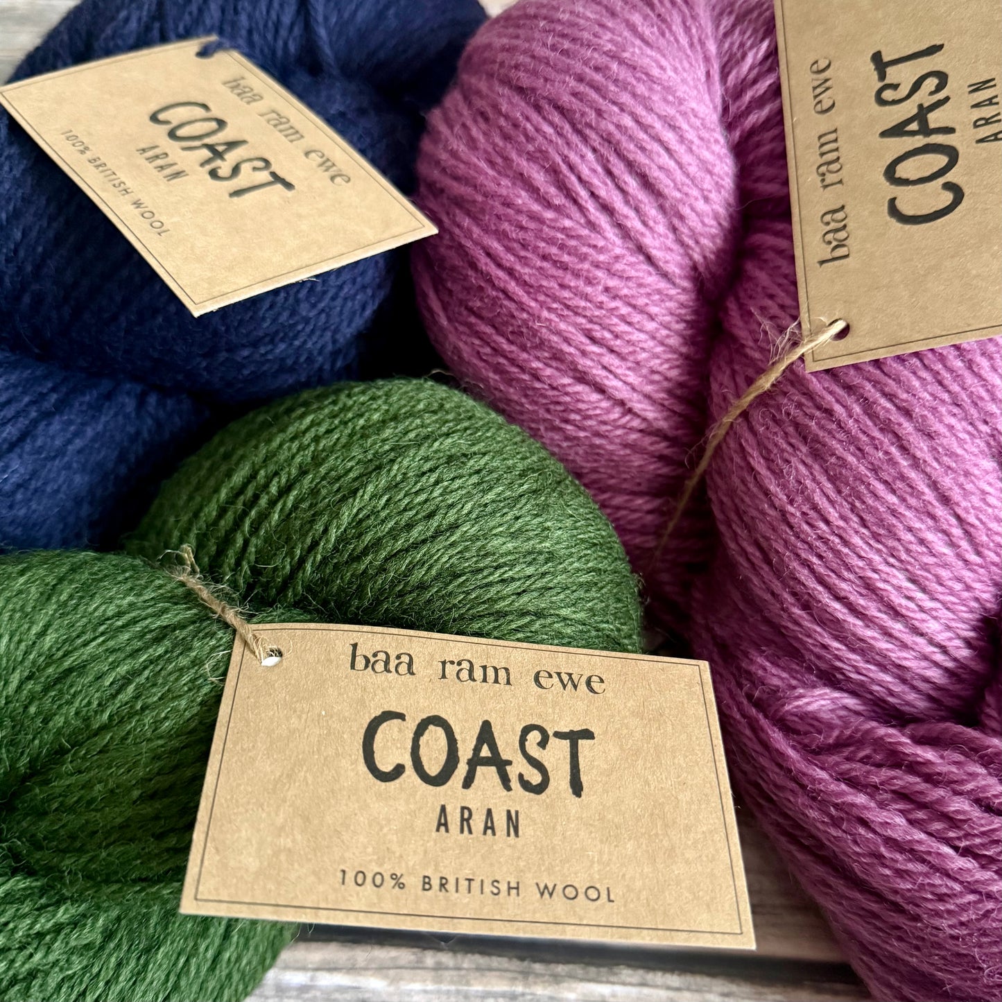 Baa Ram Ewe Coast Aran Yarn, 200g Hank, 100% British Wool