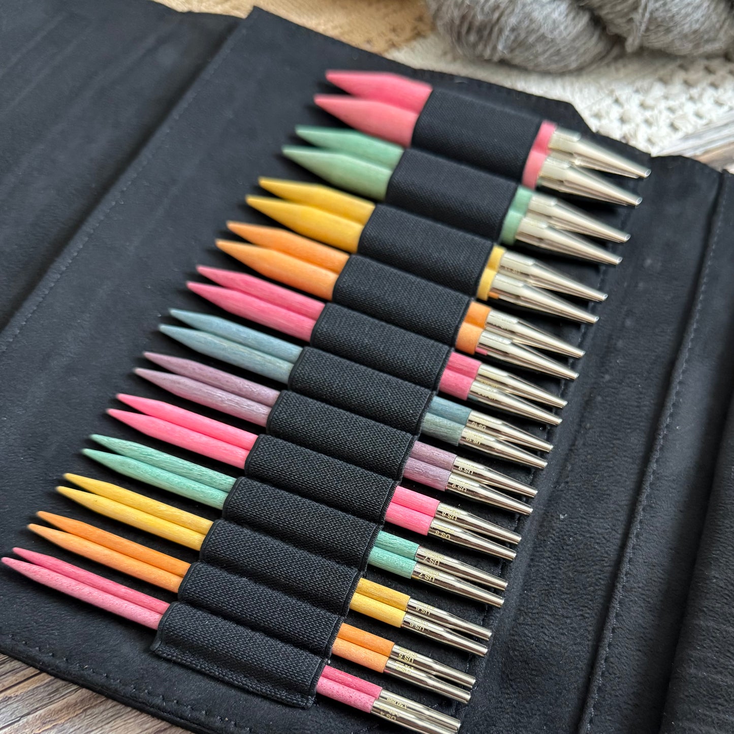 Lykke Colour interchangeable knitting needle set in birch wood with colourful tips and cords in a case