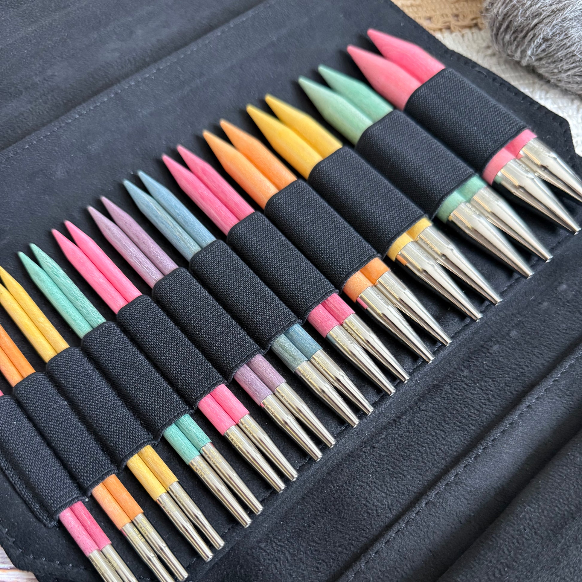 Lykke Colour interchangeable knitting needle set in birch wood with colourful tips and cords in a case