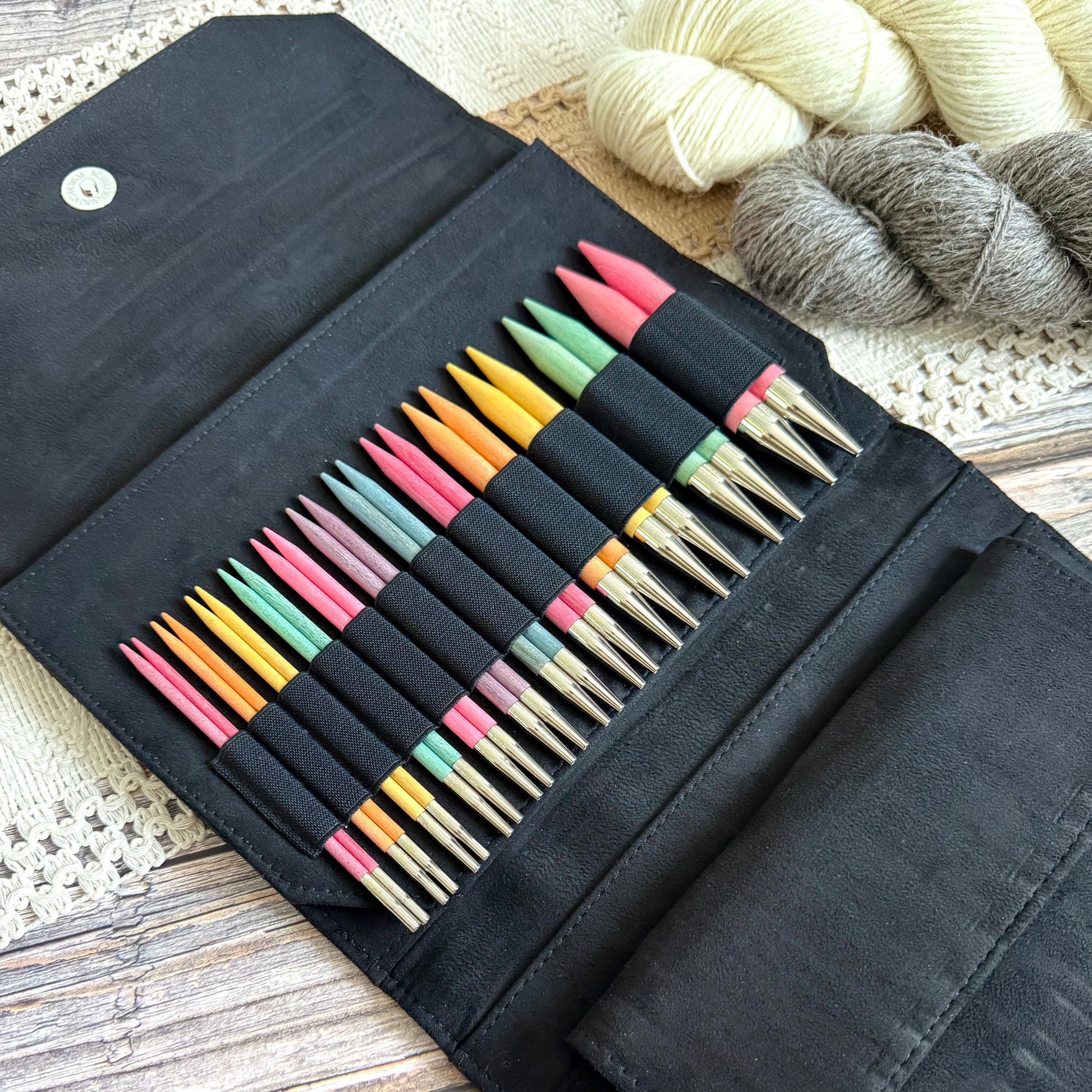 Lykke Colour interchangeable knitting needle set in birch wood with colourful tips and cords in a case